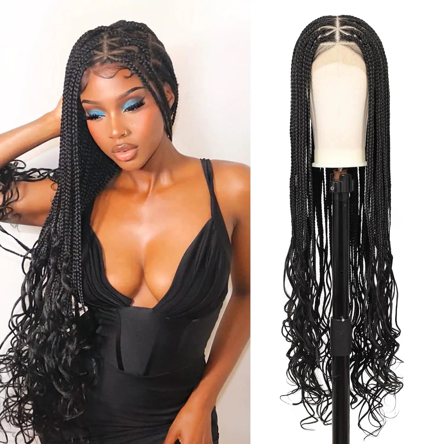 36" Knotless Box Braids Wig with Wavy Ends | Blended Braids | Lace Front