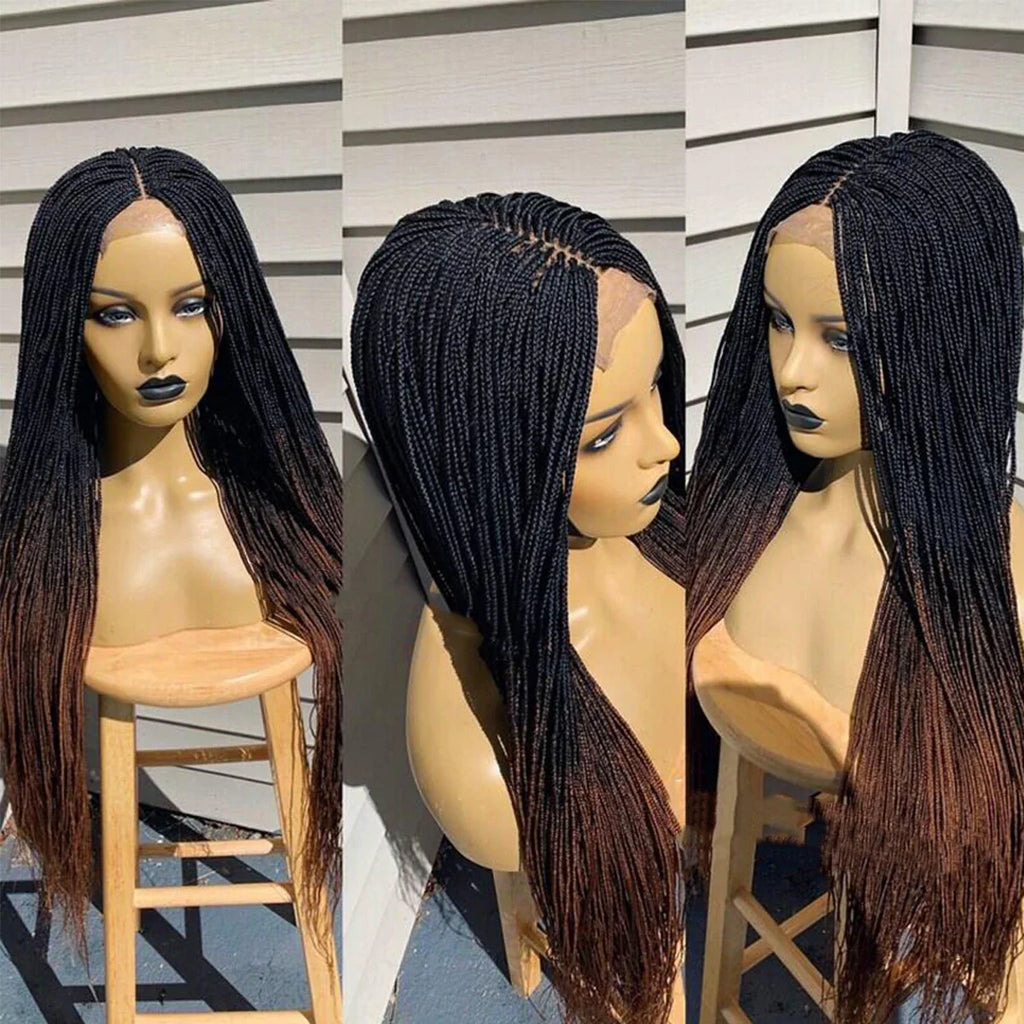 28" Platinum Grey Box Braided Wig | Full Lace | Kanekalon Synthetic Hair | Choose Lace Color