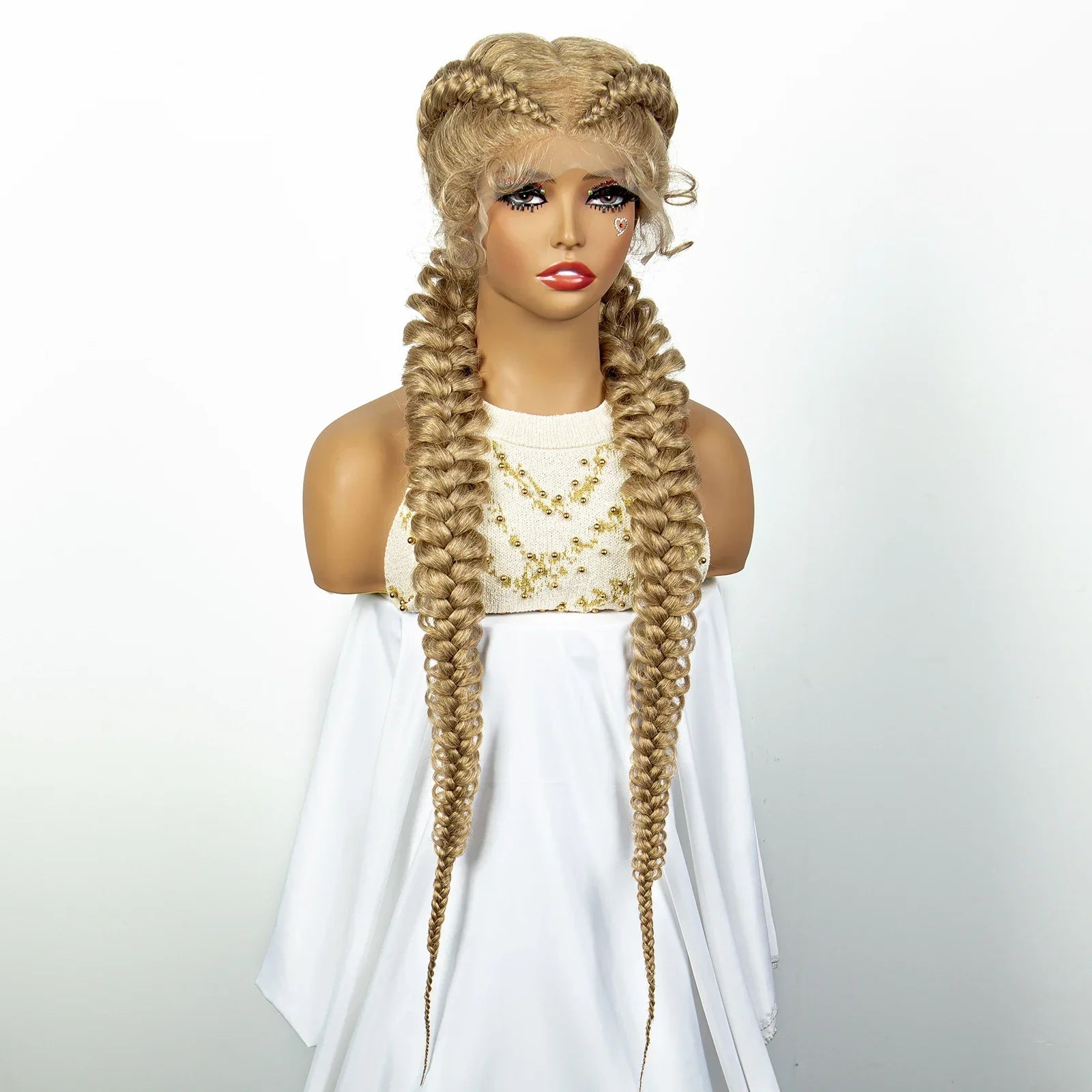 1B/30 Dark Brown Dutch Box Braids Wig | Synthetic Lace Frontal | Fishtail Braids | With Baby Hair | For Black Women