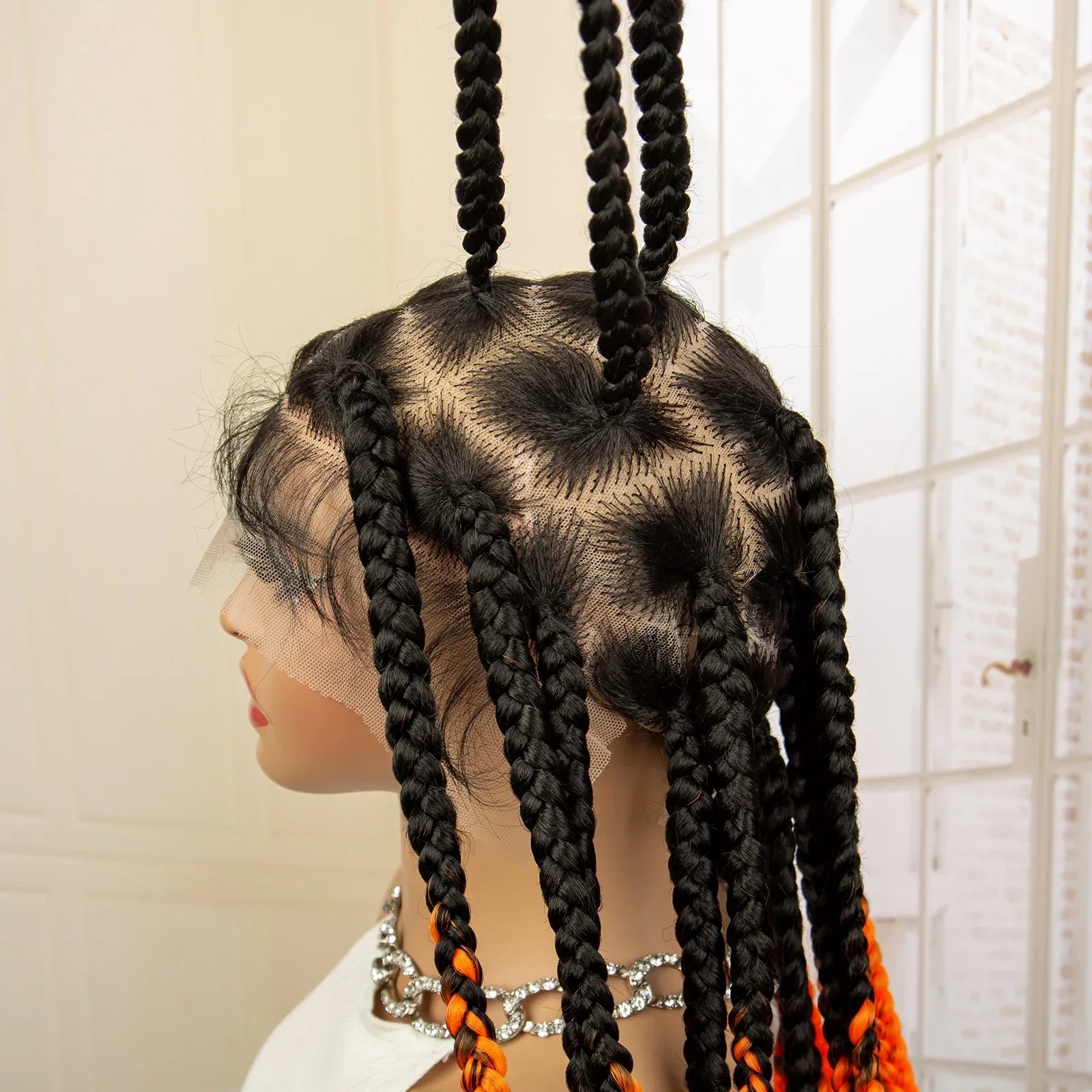 36" Big Knotless Box Braided Full Lace Wig | Cornrow Braiding Wig | Baby Hair | Synthetic Braids | For Women