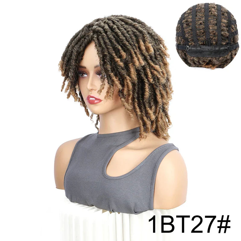 6" Short Dreadlock Wig | Curly Twisted Braid | Heat Resistant Synthetic Wig | Black & Brown