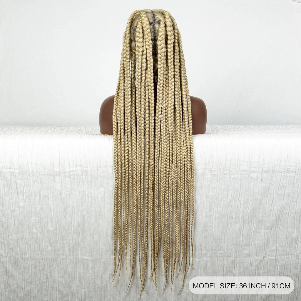 36" Purple Knotless Box Braids Wig | Transparent Full Lace | Baby Hair | Synthetic