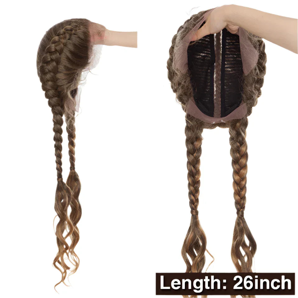 26" Dutch Braids Lace Front Wig | My-Lady Cornrow Afro Wig | Synthetic African Braided Wig | Wavy Texture