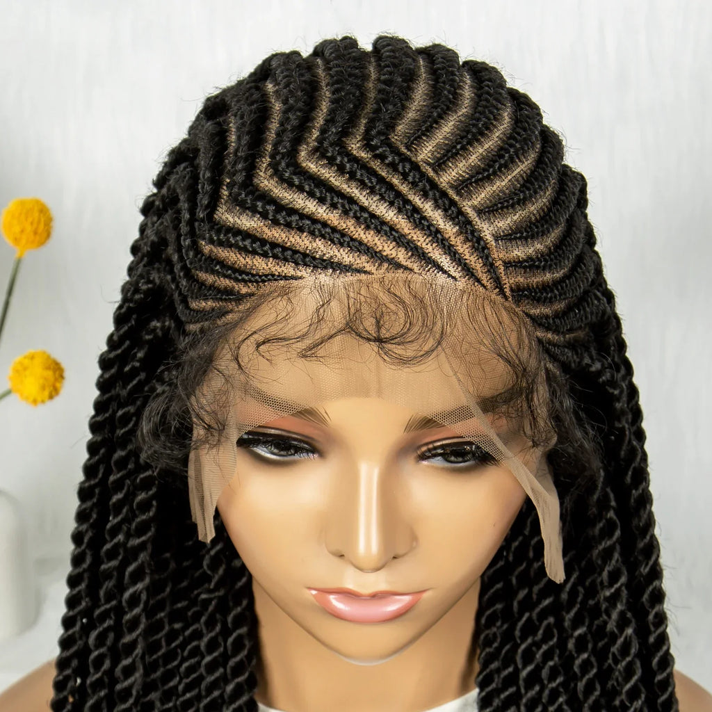 32" Cornrow Braided Wig | Full Lace Box Braids | Transparent Lace Front Wig for Black Women