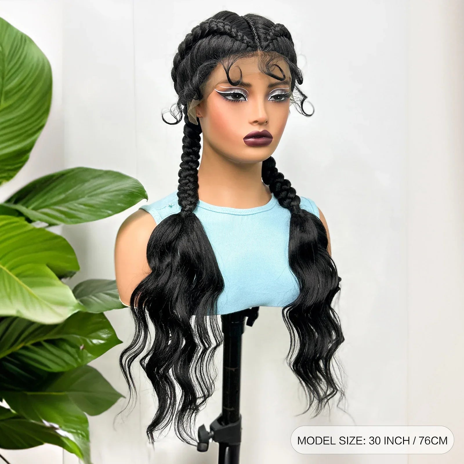 34" Twist Braids Wig | Curly Ends | Lace Front | Baby Hair | Natural Color