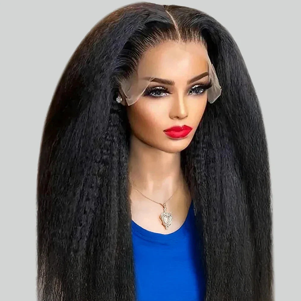 40 Inch Full 360 HD Lace Frontal Kinky Yaki Straight Human Hair Wig | 300% Density Transparent Lace Front Wig for Women