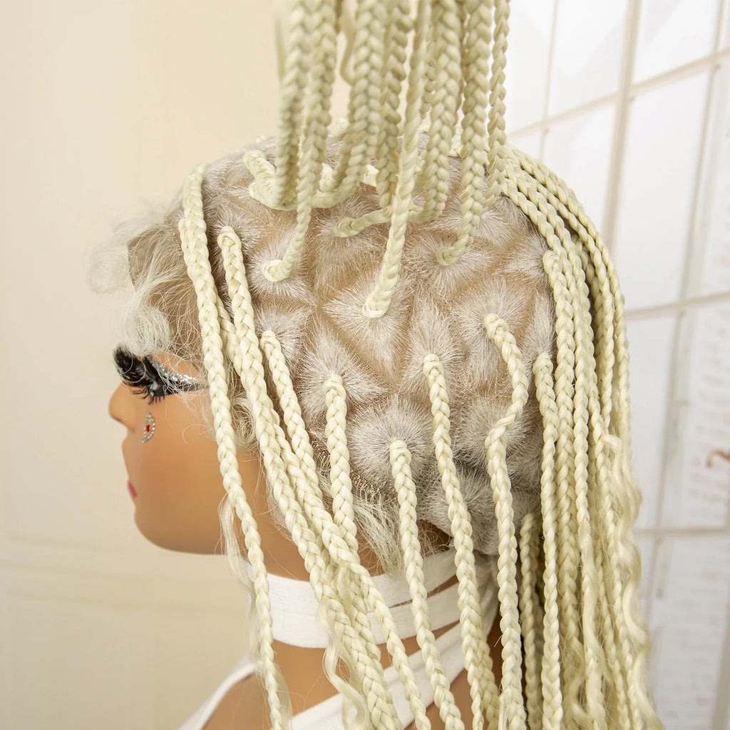 36" Blonde Box Braided Wig | Full Lace | Knotless Braids | Bohemian Style | Kanekalon Synthetic Hair