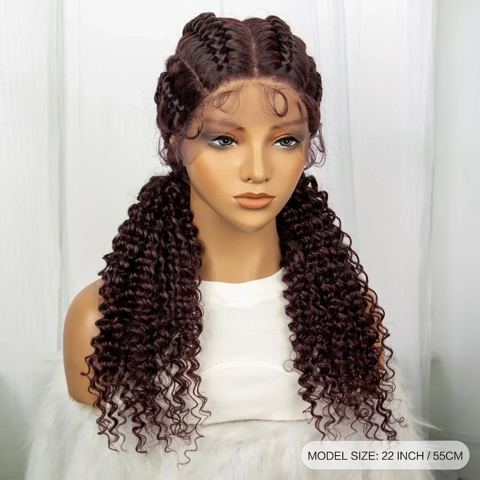 22" Box Braids Full Lace Wig | Two Curly Ponytails | Baby Hair | Synthetic Braided Wig
