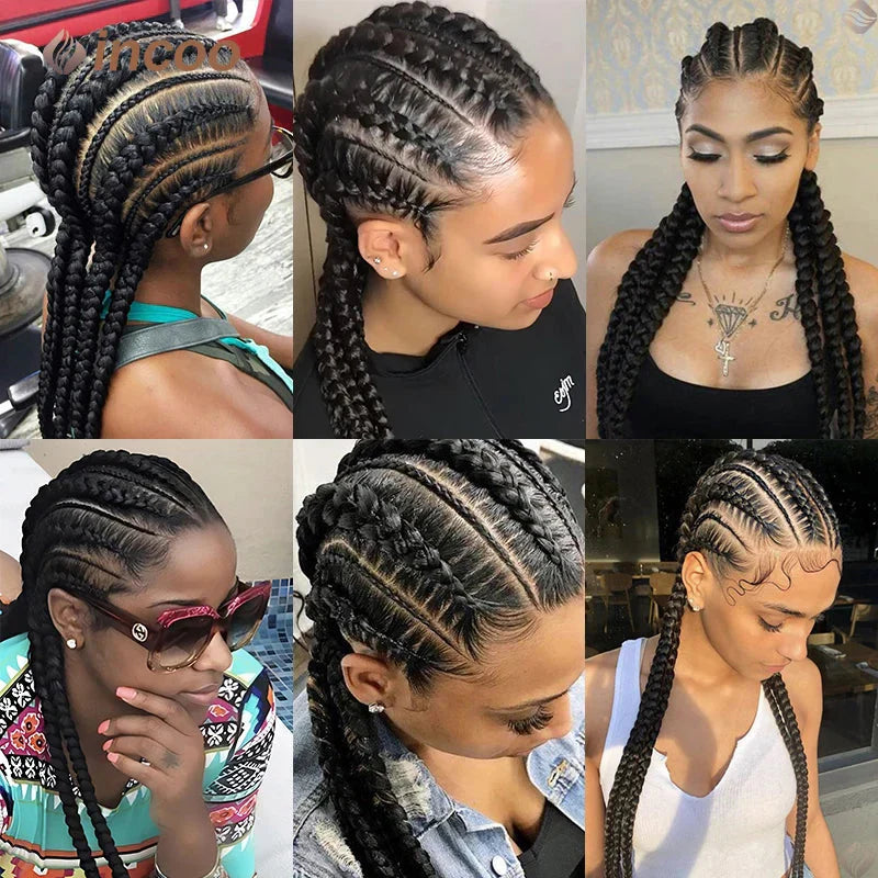 36" Jumbo Cornrow & Knotless Box Braids Wig | Full Lace | Light Brown Lace | Synthetic