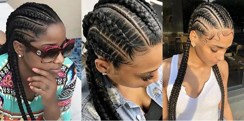 36" Jumbo Cornrow Braided Wig | Full Lace Synthetic Wig | Knotless Box Braids, Lace Frontal, Black Women