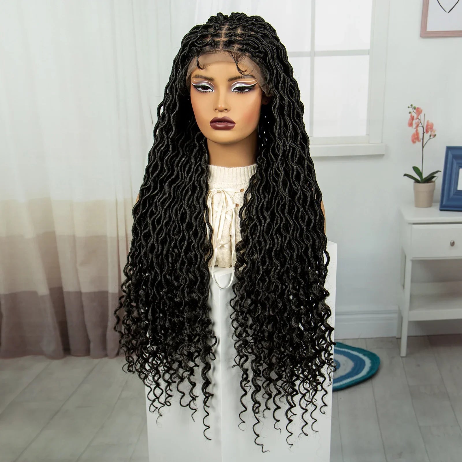 32" Water Wave Dreadlocks & Knotless Braids Wig | Lace Front | Baby Hair