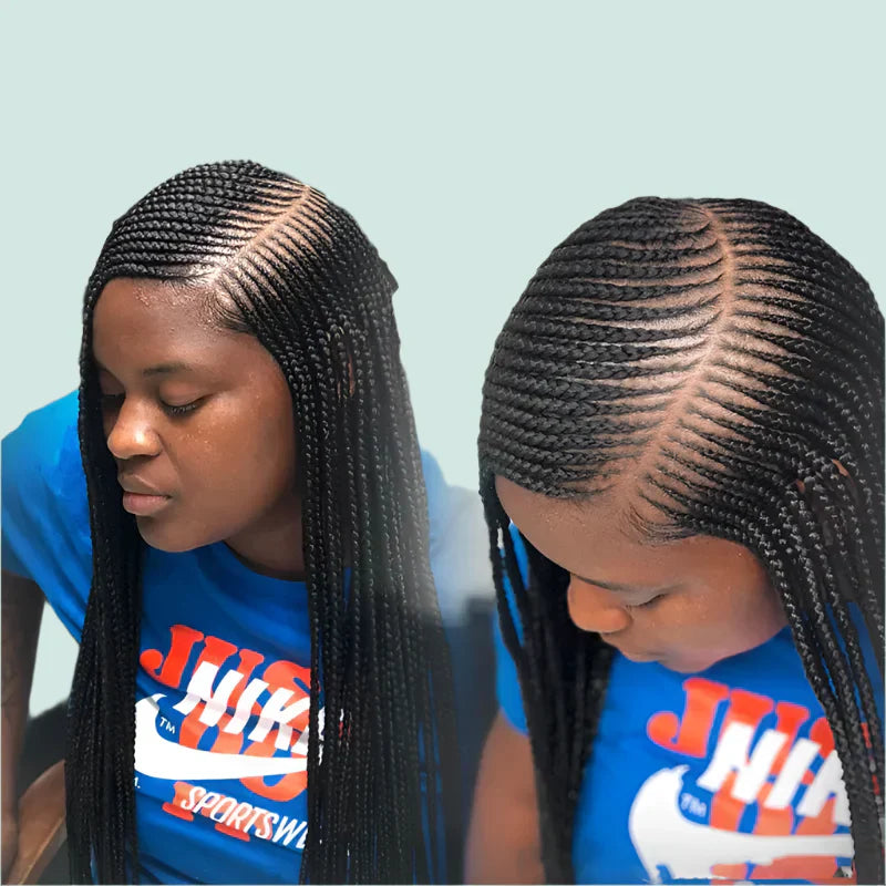 36" Long Side Part Braided Wig | Faux Locs, Box Braids & Cornrows | Full Lace Front | Synthetic Hair | Black Women