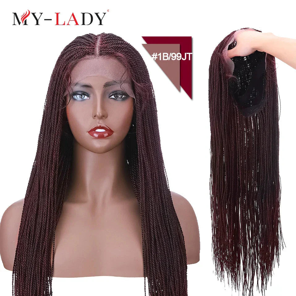 30" Box Braids Lace Front Wig | Baby Hair | Afro Synthetic Braids | Black Women