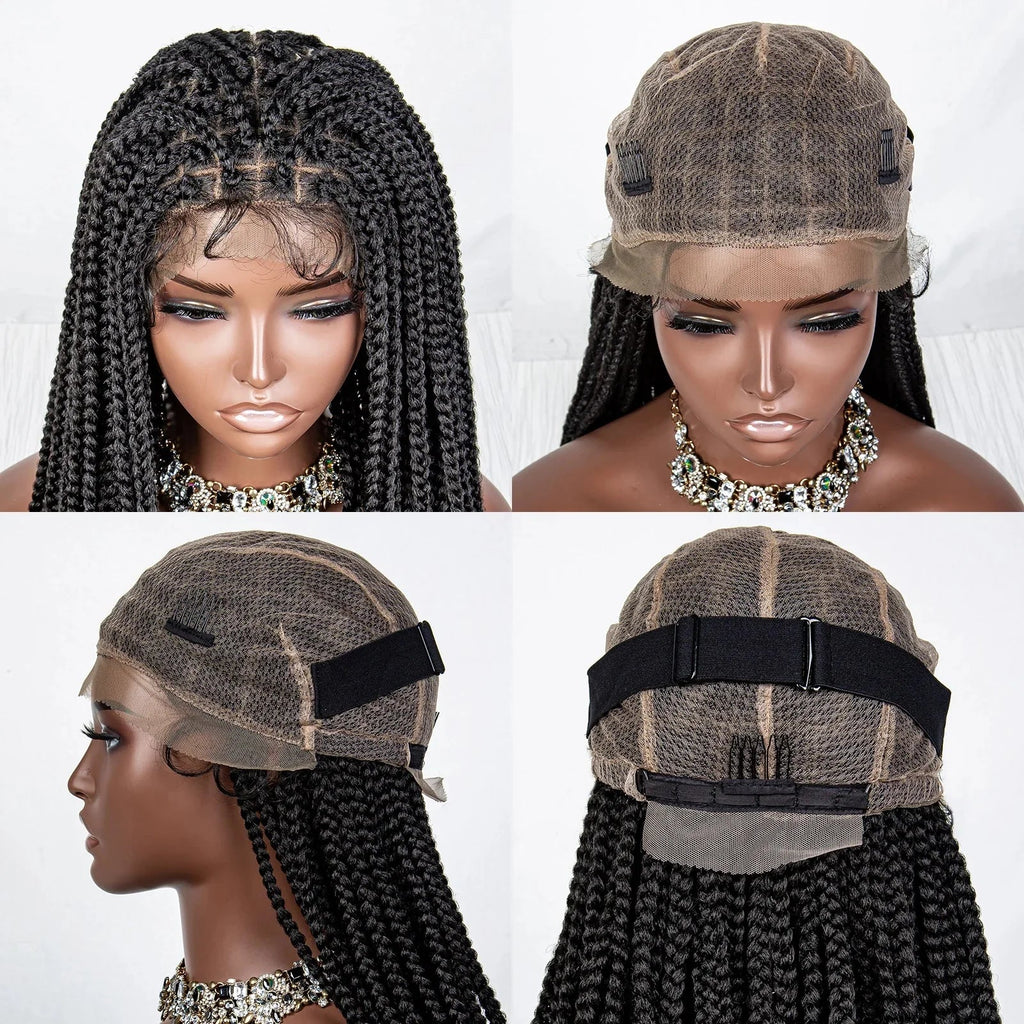 36" Curly End Box Braided Full Lace Wig | Straight Cornrows | Kanekalon Synthetic Braids