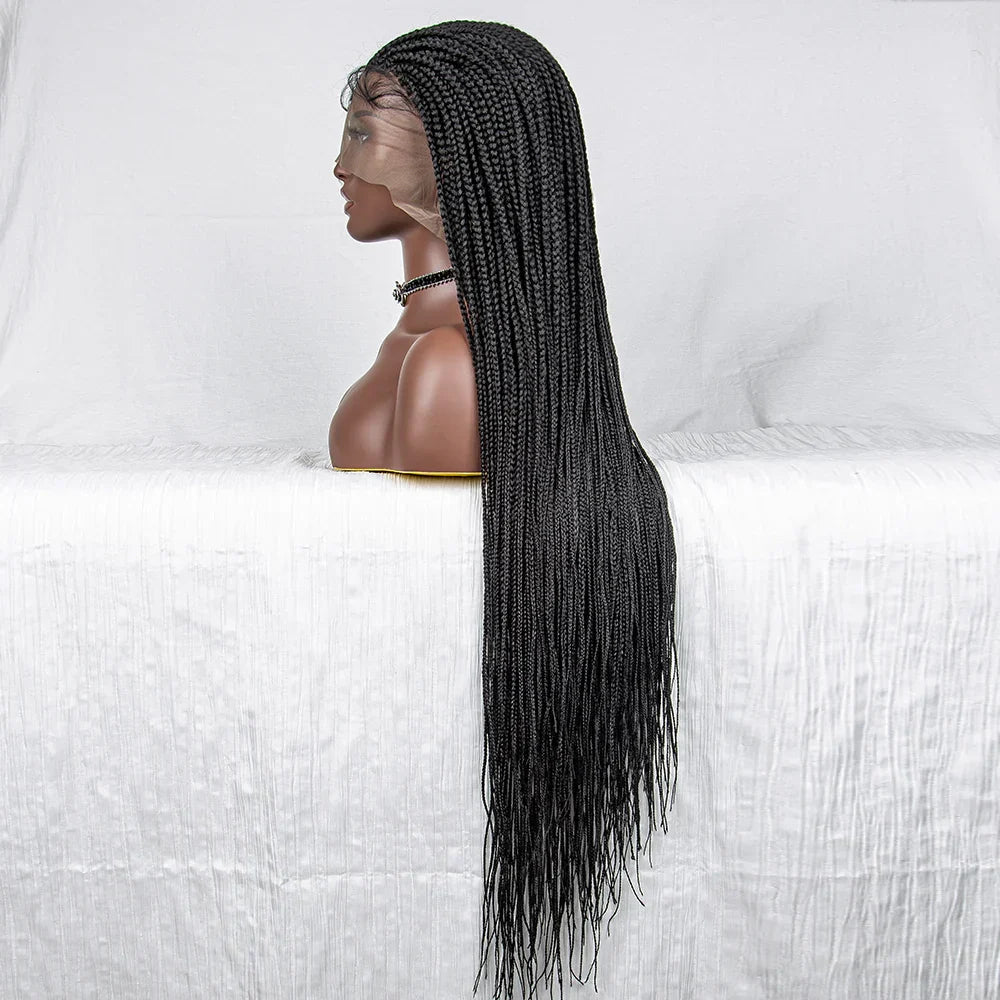 36" Handmade Knotless Box Braids Lace Frontal Wig | 13x6 Lace | Baby Hair | Synthetic Braids