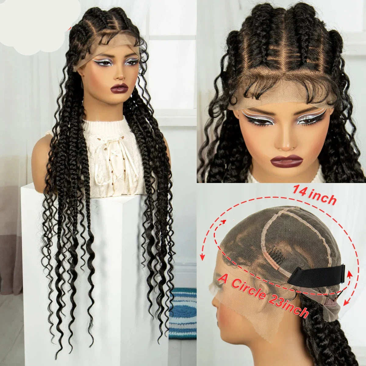 34" Twisted Cornrow Full Lace Braided Wig | Baby Hair | Synthetic Lace Front Braids | Black Women