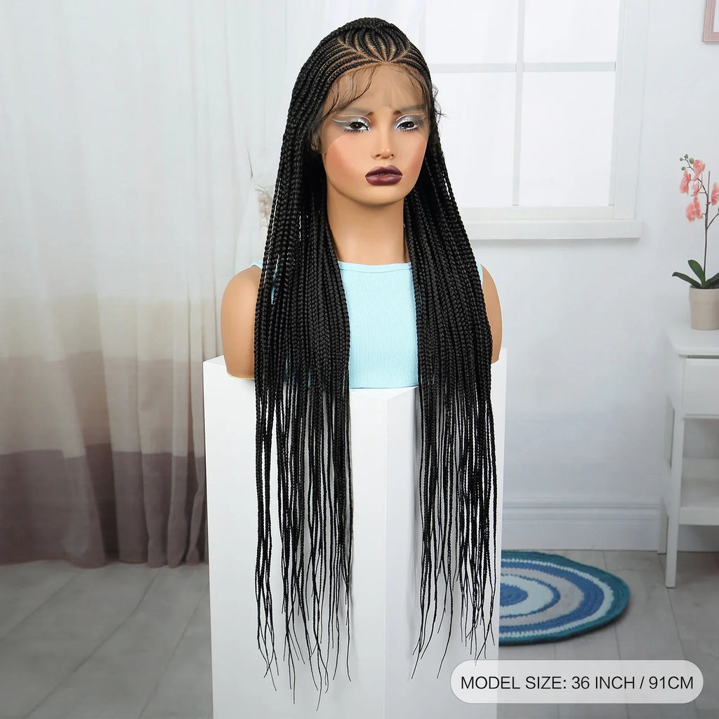 36" Natural Straight Cornrow Braids Wig | Lace Front | Baby Hair