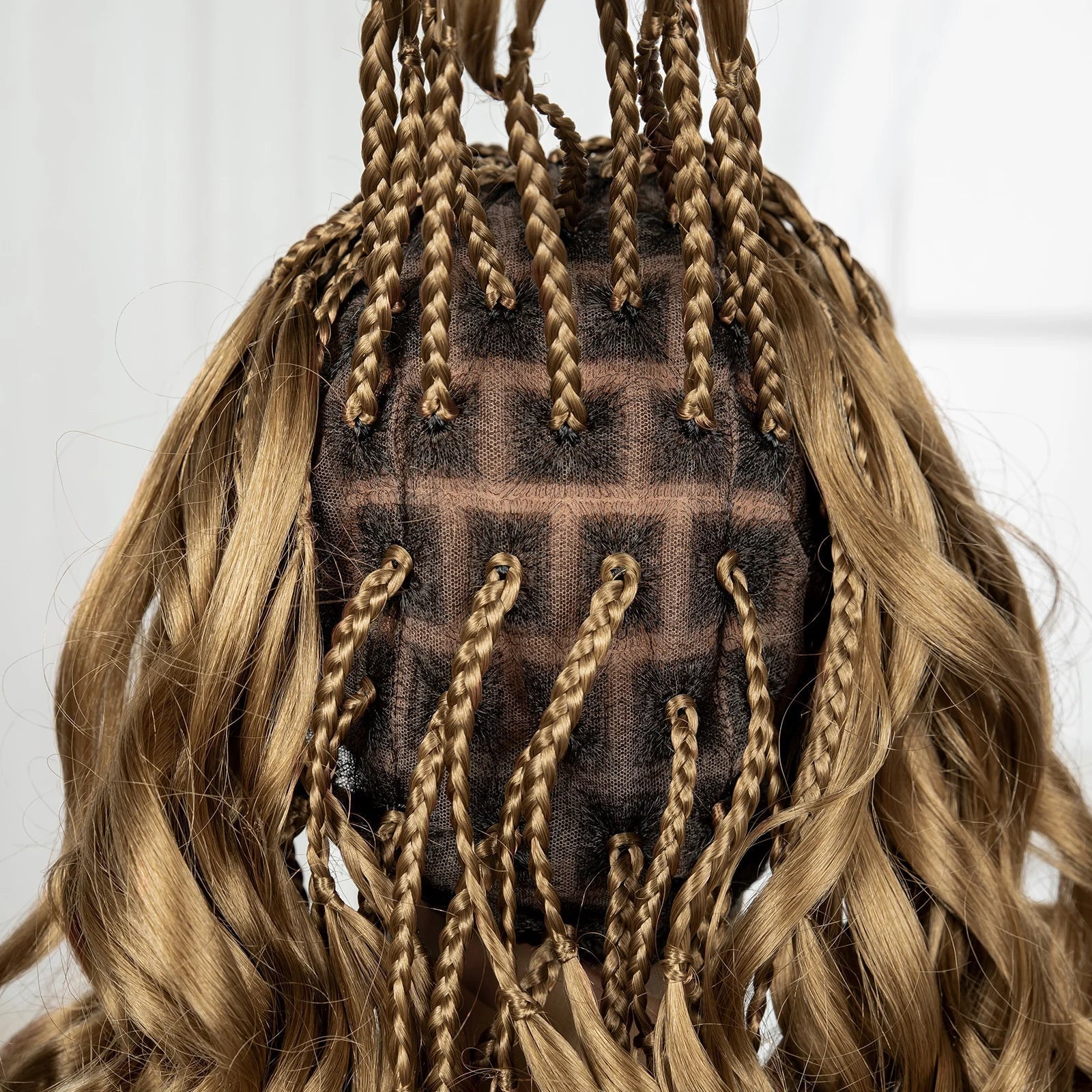 18" Bouncy Wavy Knotless Braids Wig | Full Lace | Bangs | Baby Hair