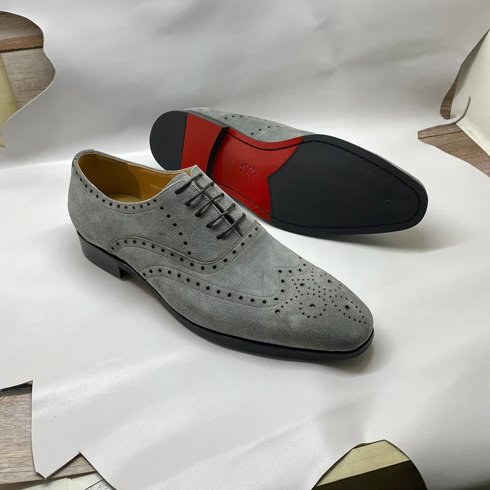 4 Colors Luxury Men's Genuine Leather Cow Suede Brogue Oxfords | Carving Design Casual & Wedding Dress Shoes
