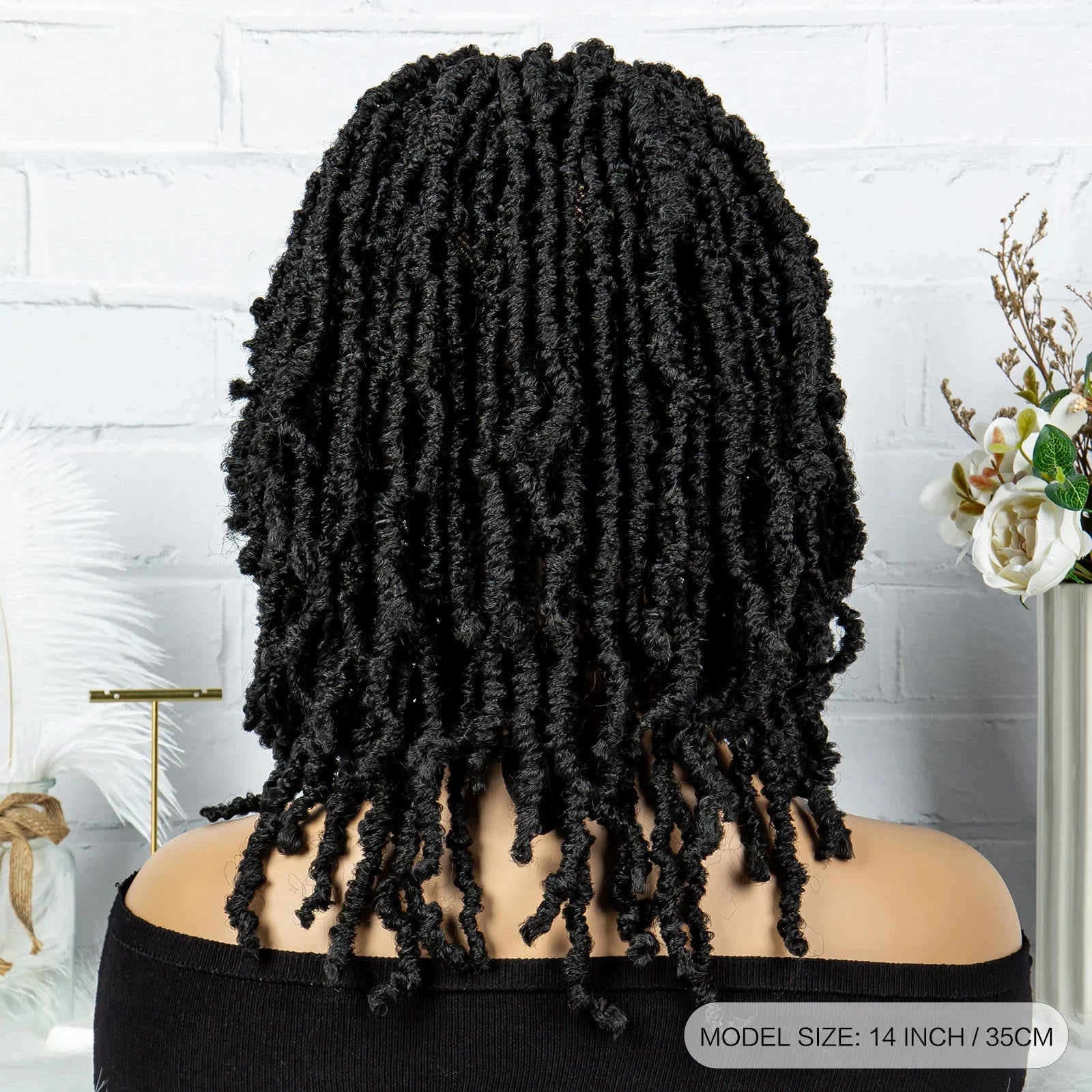 14" Knotless Butterfly Locs Lace Front Wig | Synthetic Dreadlock Braids | Black Women