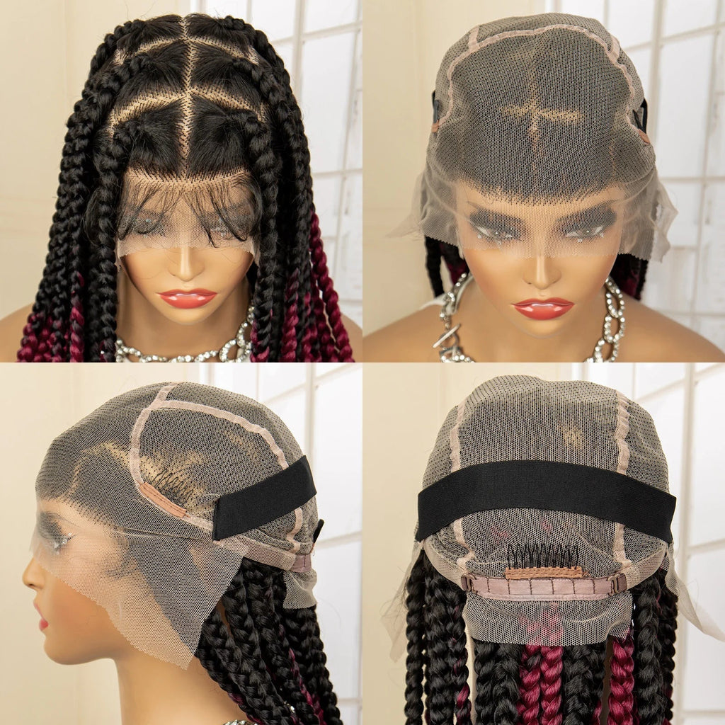 36" Big Knotless Box Braided Full Lace Wig | Cornrow Braiding Wig | Baby Hair | Synthetic Braids | For Women