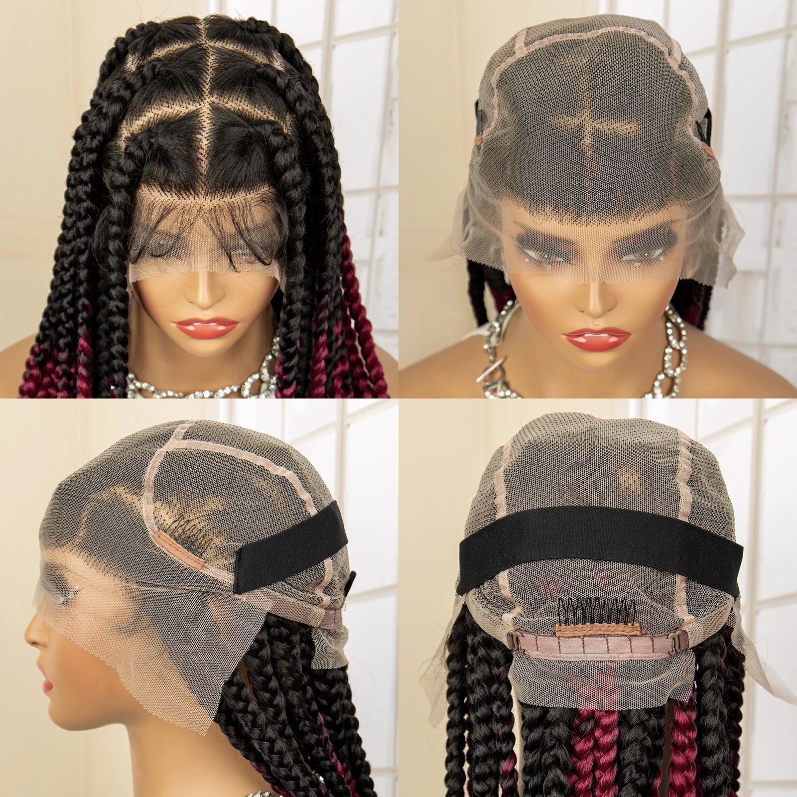 36" Big Knotless Box Braided Full Lace Wig | Cornrow Braiding Wig | Baby Hair | Synthetic Braids | For Women