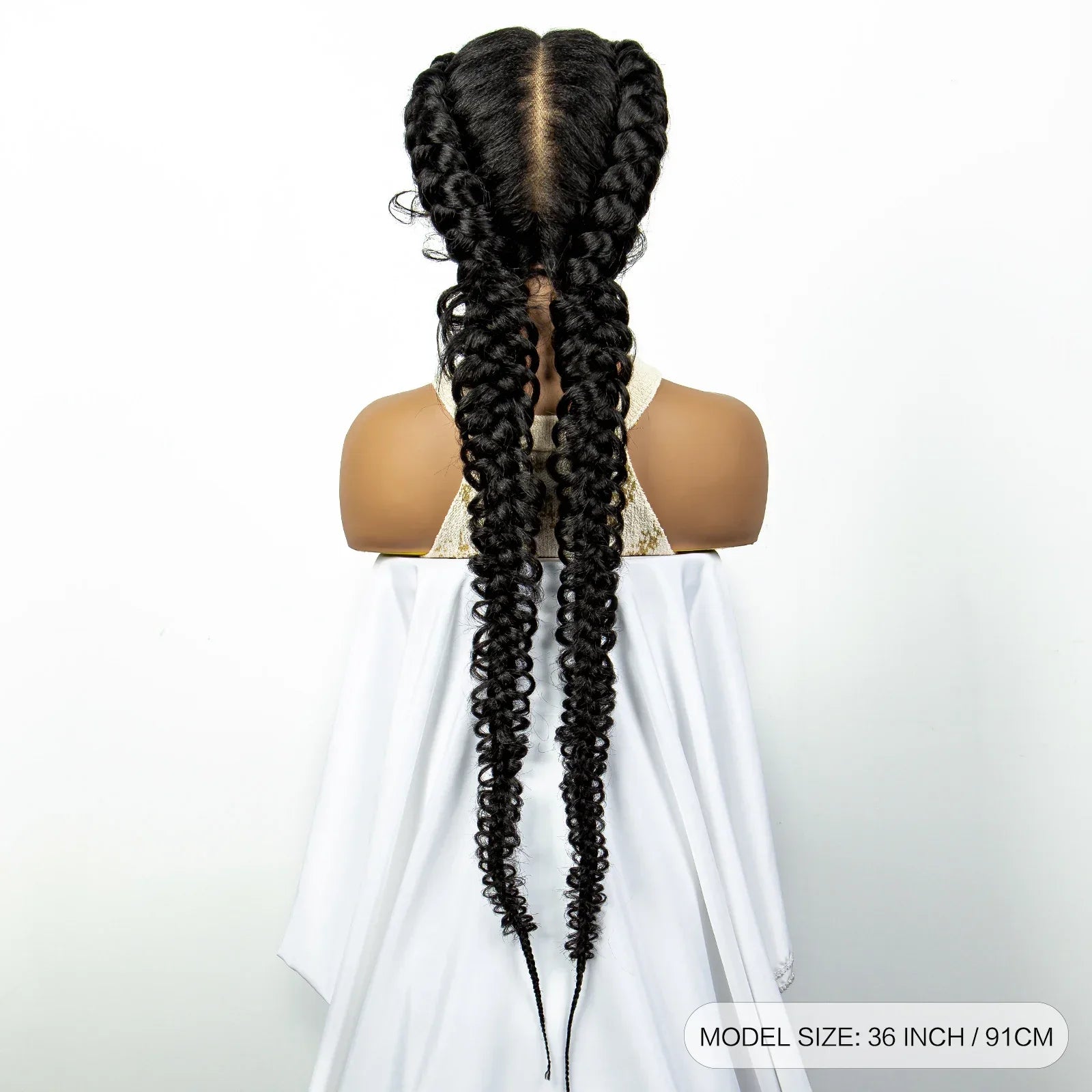 1B/30 Dark Brown Dutch Box Braids Wig | Synthetic Lace Frontal | Fishtail Braids | With Baby Hair | For Black Women