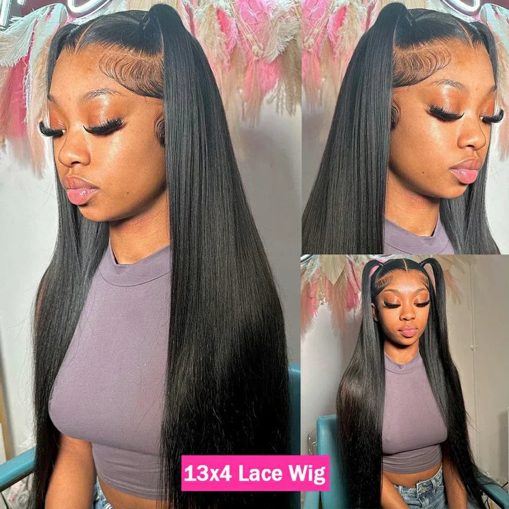 180% Density Straight Human Hair Wigs | HD 4x4 Lace Closure & 13x4/13x6 Lace Frontal Wig (Remy, 30-36 Inch Transparent Lace)