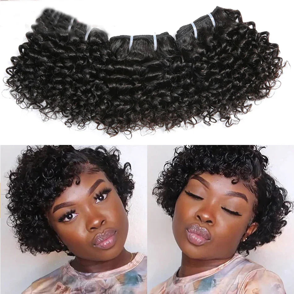 6" Bouncy Curly Indian Remy Hair Bundles | Double Drawn | Natural Black & Brown | Sew-In Extensions
