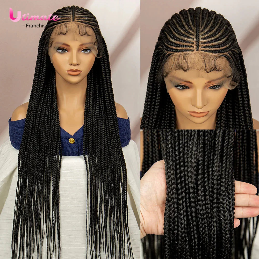 36" Knotless Cornrow Braided Wig | Full Lace | Box Braids | Synthetic Braiding Hair | Black Women