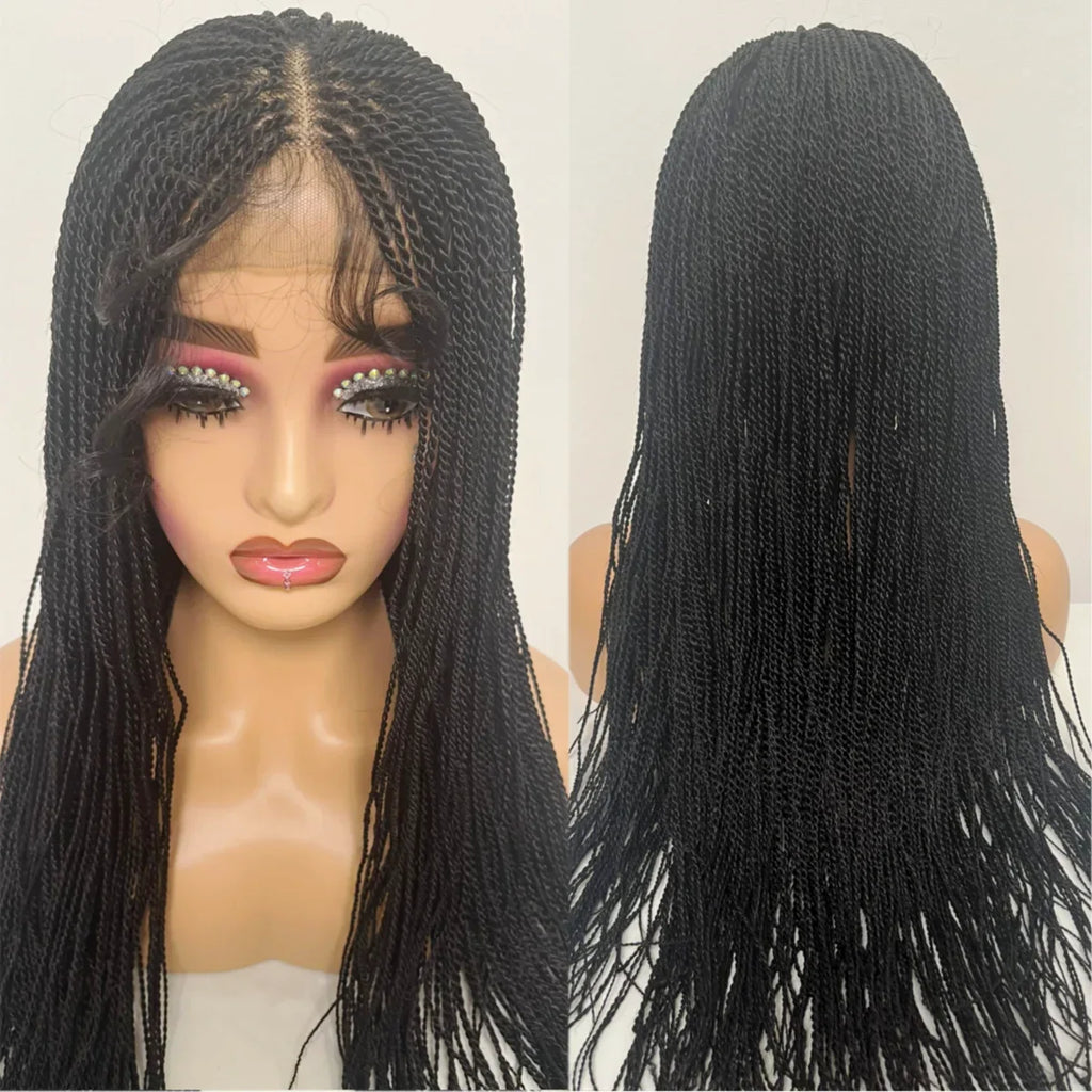 28" Micro Twist Braiding Lace Wig | Senegalese Twist Style | Transparent Lace Front Wig | Kanekalon Hair