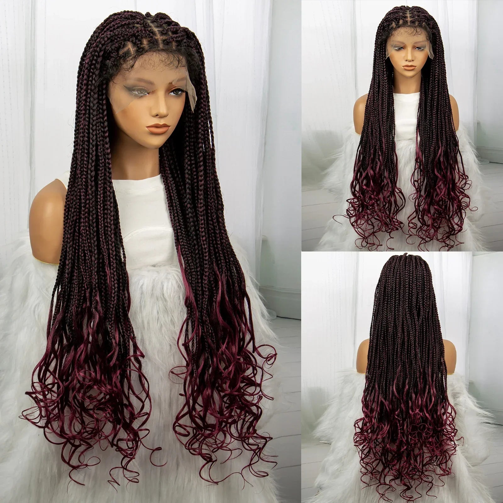 36" Knotless Braids Wig with Curly Ends | Lace Front | Synthetic Hair | Black Women