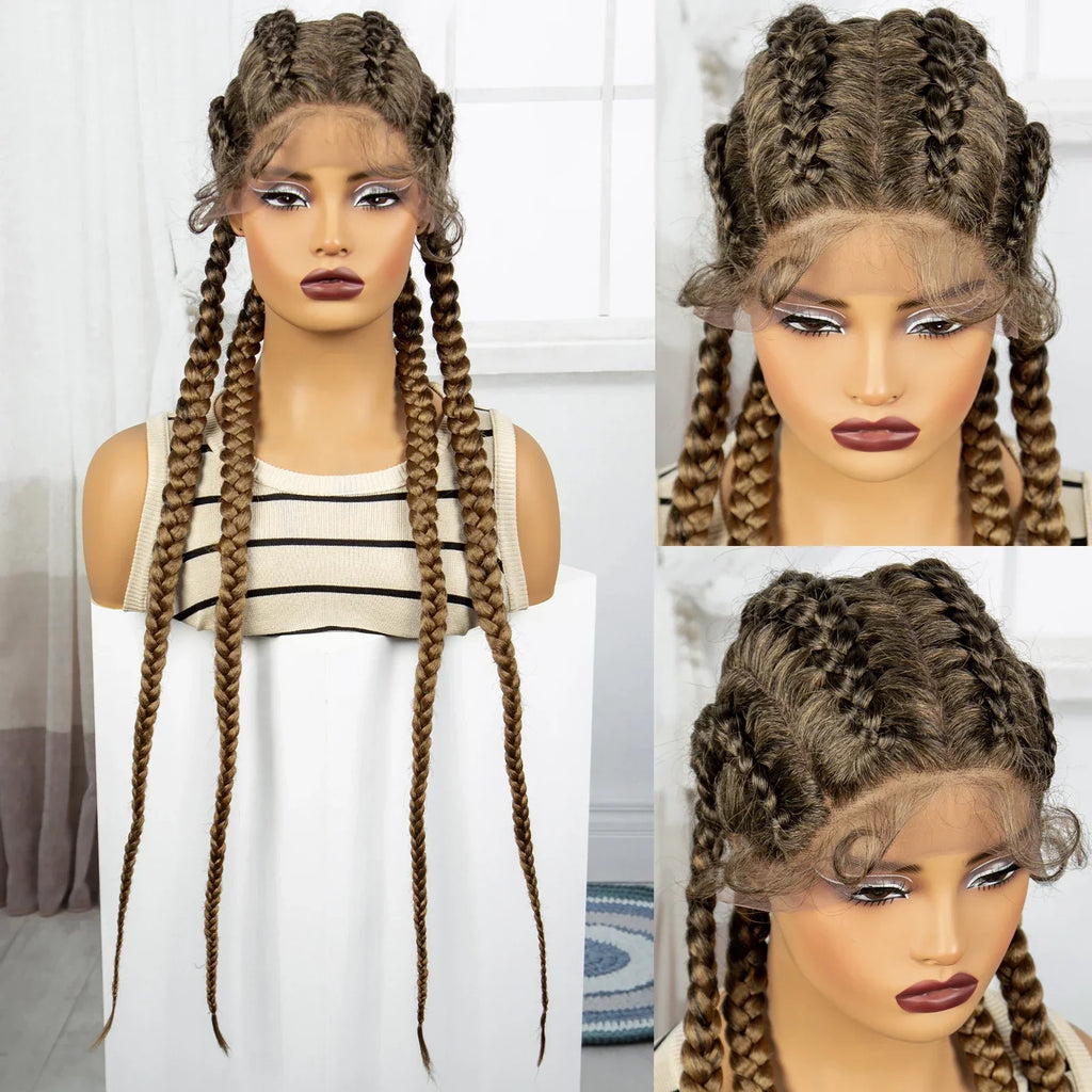 36" Natural Cornrow Braids Wig | Lace Front | Baby Hair | Long Braids