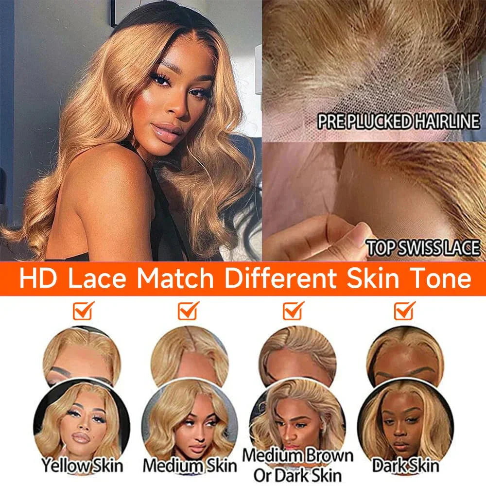 #27 Colored Honey Blonde | HD | Transparent | Lace Front Wigs | Human Hair| Body Wave | Brazilian | Human Hair