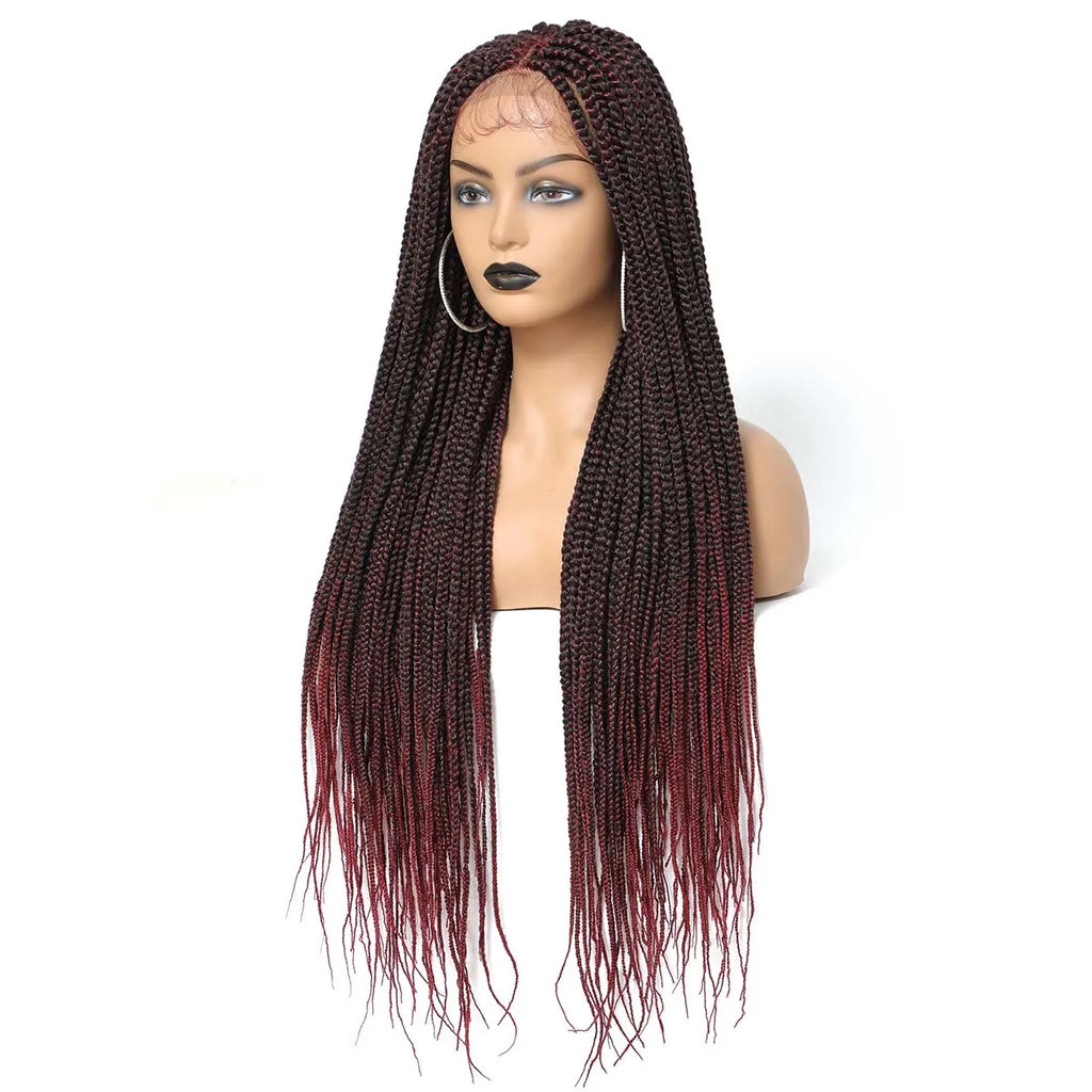 30" Long Box Braided 4x4 Lace Closure Wig | Baby Hair Twist Braids | Synthetic Cosplay Wig for Black Women