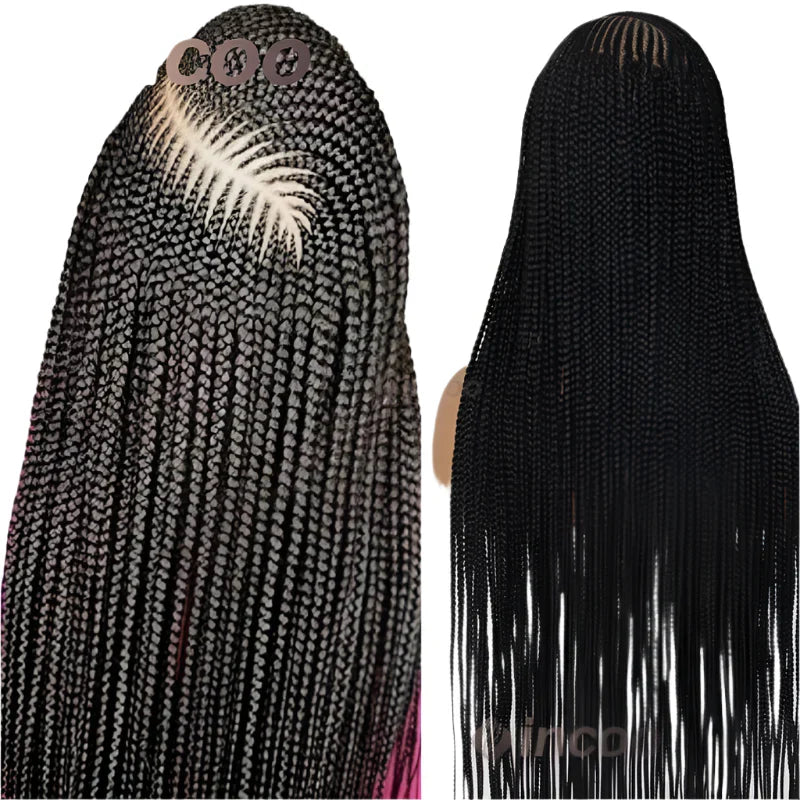 36" Cornrow Braided Wig | Full Lace Front Wig | Blonde Box Braids | Side Part | Synthetic Hair