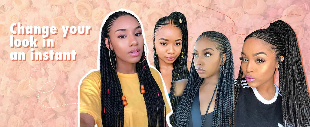 36" Knotless Cornrow Braided Wig | Full Lace | Box Braids | Synthetic Braiding Hair | Black Women