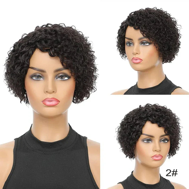 8-Inch Bouncy Curly Pixie Cut Wig | Side Part Brazilian Human Hair