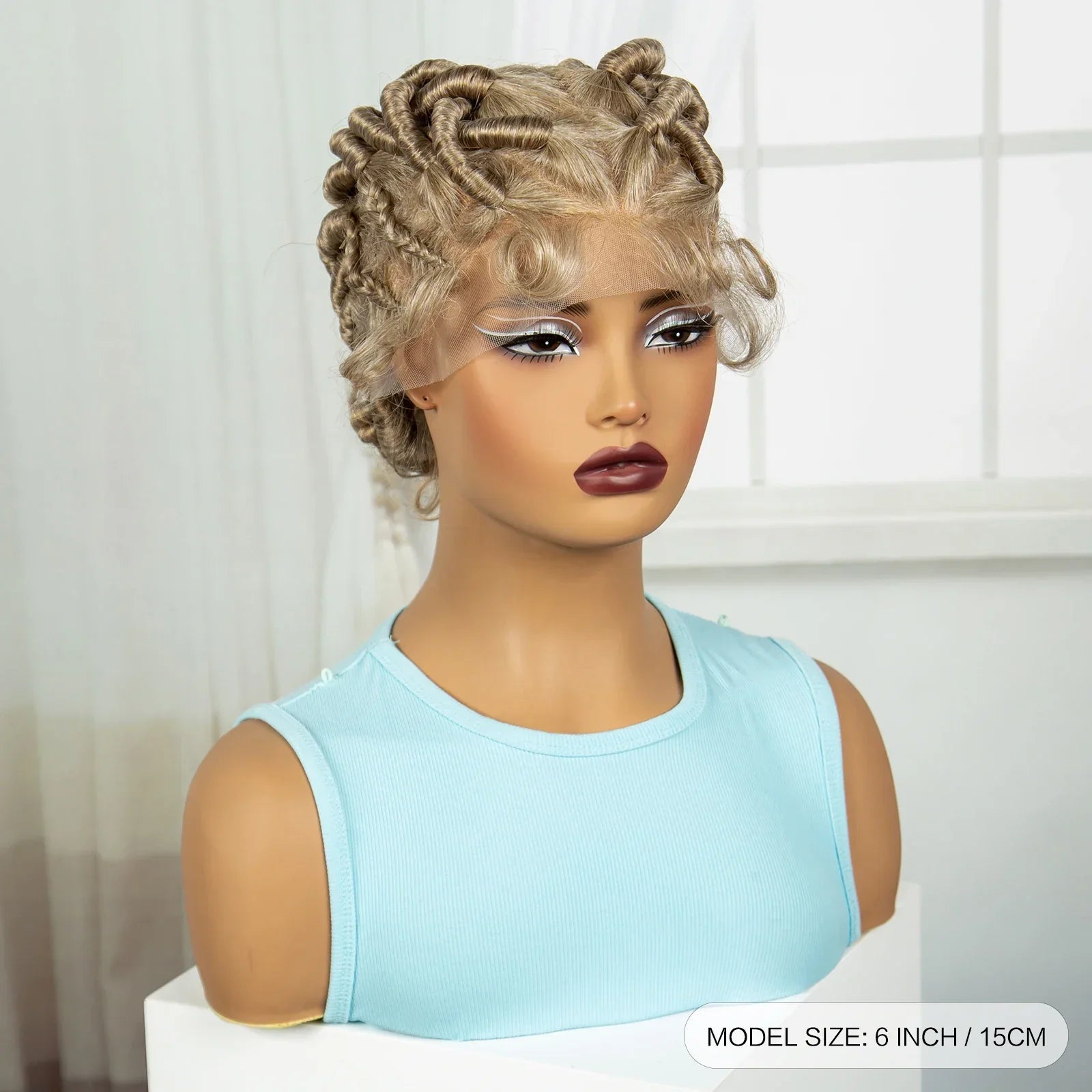 613 Blonde Short Handmade Bantu Knotless Braids Wig | Full Lace