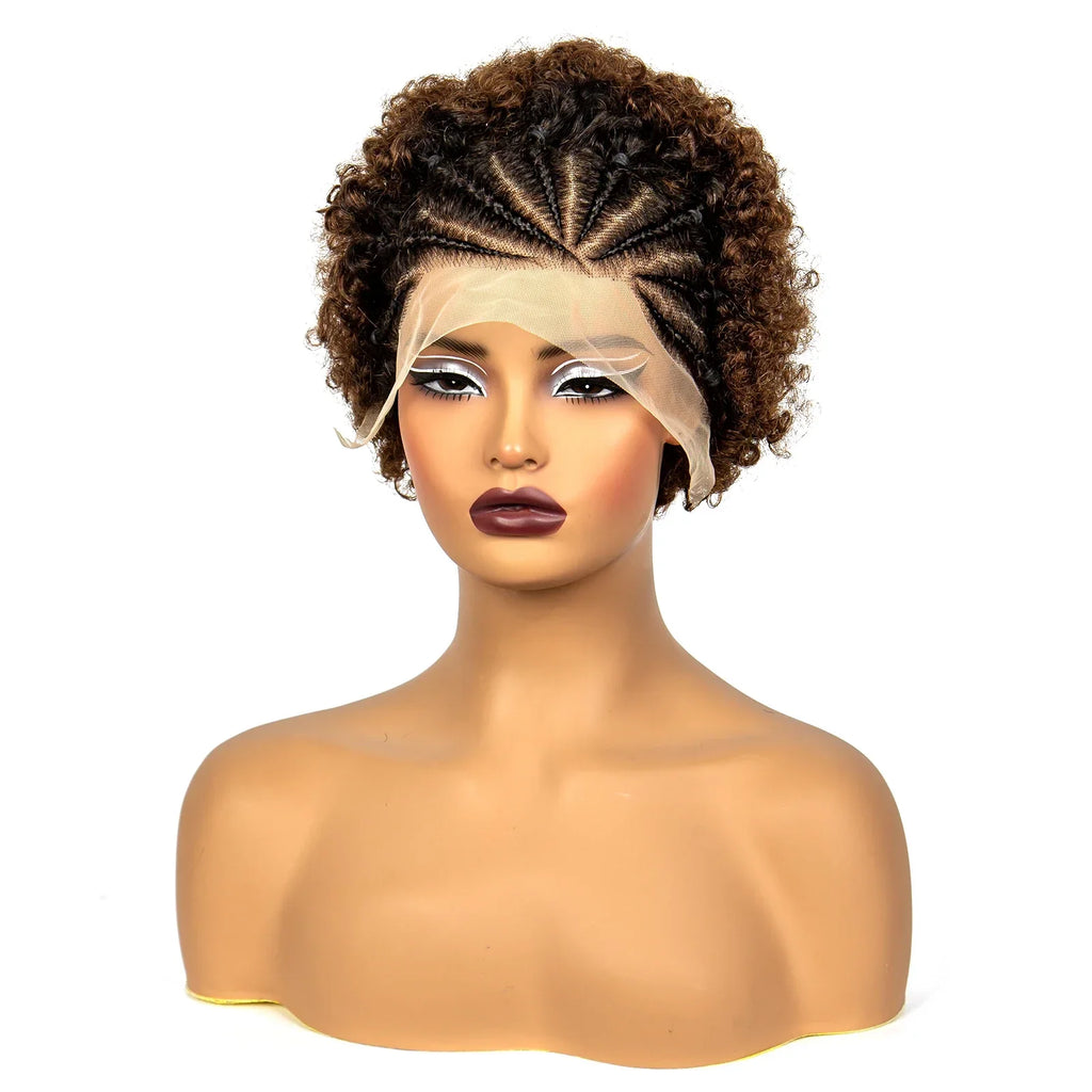 6" 1B/4 Afro Kinky Curly Cornrow Braids Bob Wig | 13x4 Lace Frontal