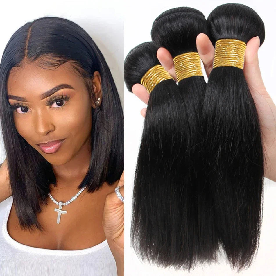 12A Peruvian Straight Bundles | 100% Raw Virgin Human Hair Extensions (Natural Black, 1/3/4 Pcs)