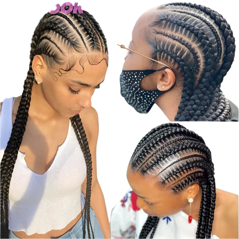 36" Jumbo Braided Wig | Dutch Twin Cornrows | Full Lace Front | Synthetic Hair | Black Women