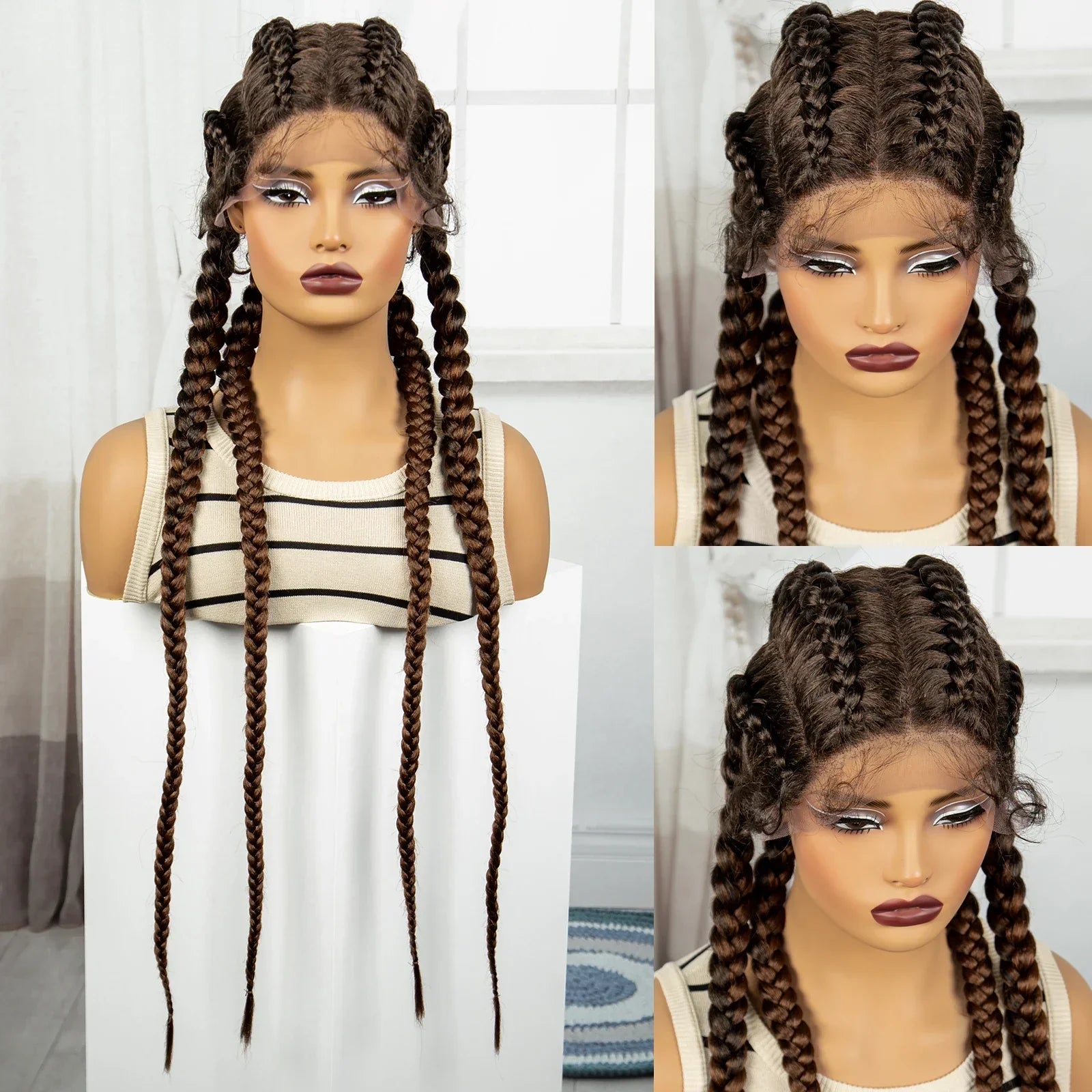 36" Natural Cornrow Braids Wig | Lace Front | Baby Hair | Long Braids
