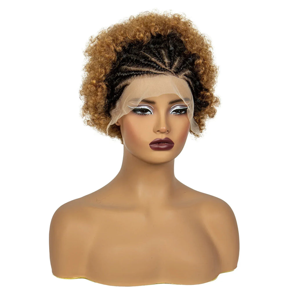 6" 1B/4 Afro Kinky Curly Cornrow Braids Bob Wig | 13x4 Lace Frontal