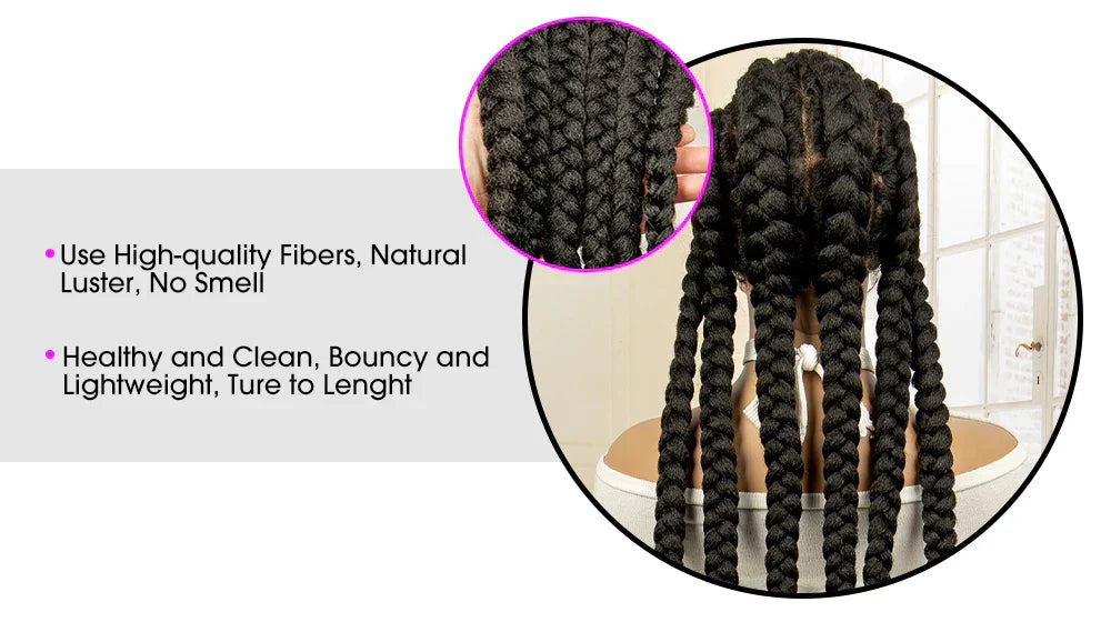 36" Extra Long Box Braided Full Lace Wig | Synthetic Braiding Wig | For Black Women | Lace Frontal Braids