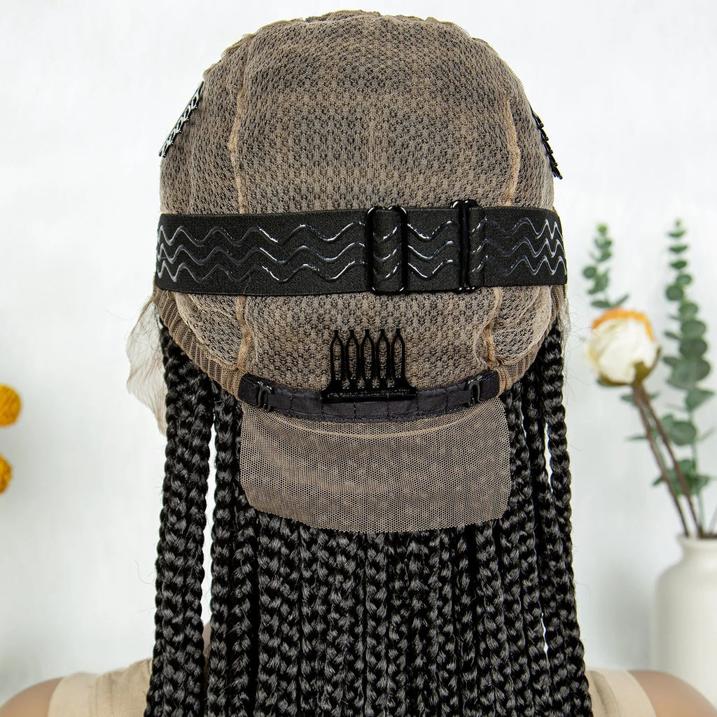 34" HD Transparent Full Lace Knotless Box & Cornrow Braids Wig