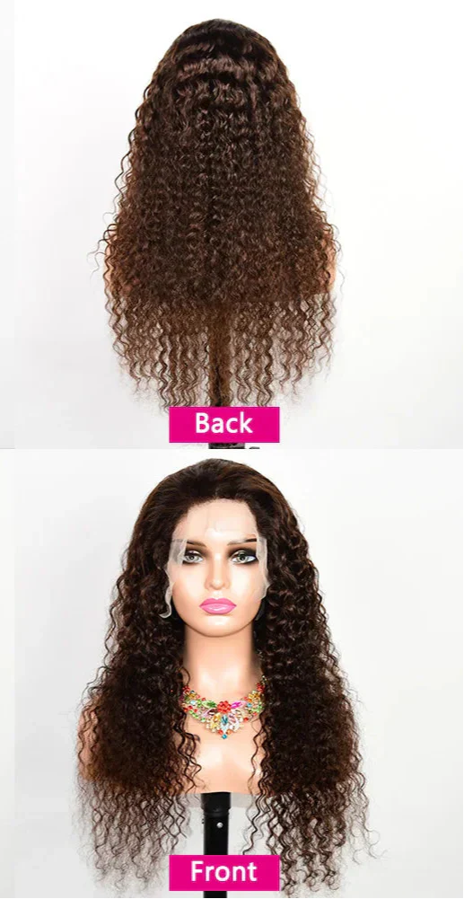 30" Curly Burgundy & Chocolate Brown 13x6 HD Lace Frontal Wig | 99J Colored Human Hair Wig for Women | Deep Wave