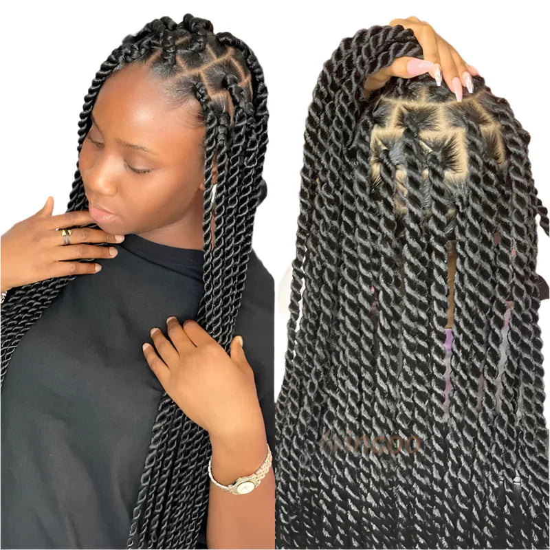 26 Inch Senegalese Twist Faux Locs Braided Wig - Full Lace - Knotless - Synthetic - with Baby Hair