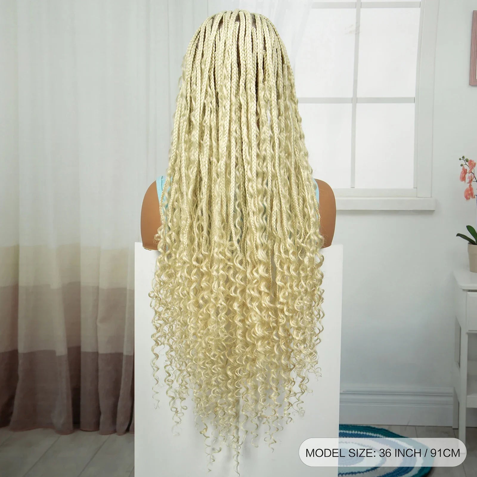 36" Ombre Boho Knotless Braids Wig | Curly Ends | HD Full Lace | Baby Hair