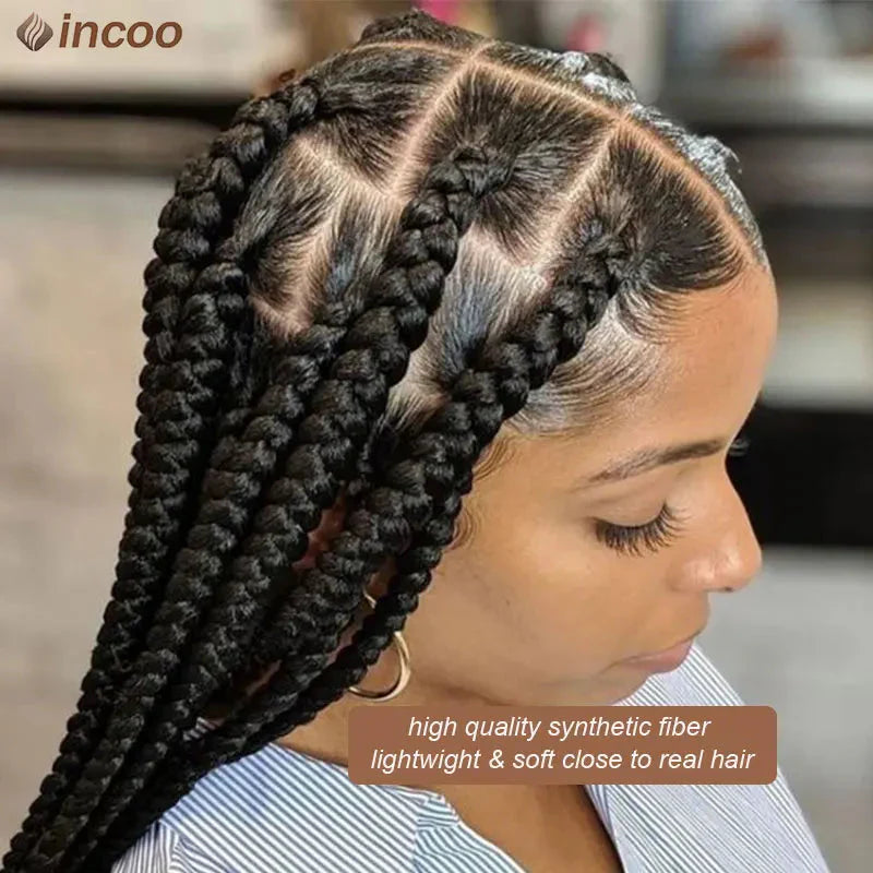 36" Jumbo Knotless Box Braided Full Lace Front Wig | Cornrows | Synthetic Braids | Black Women